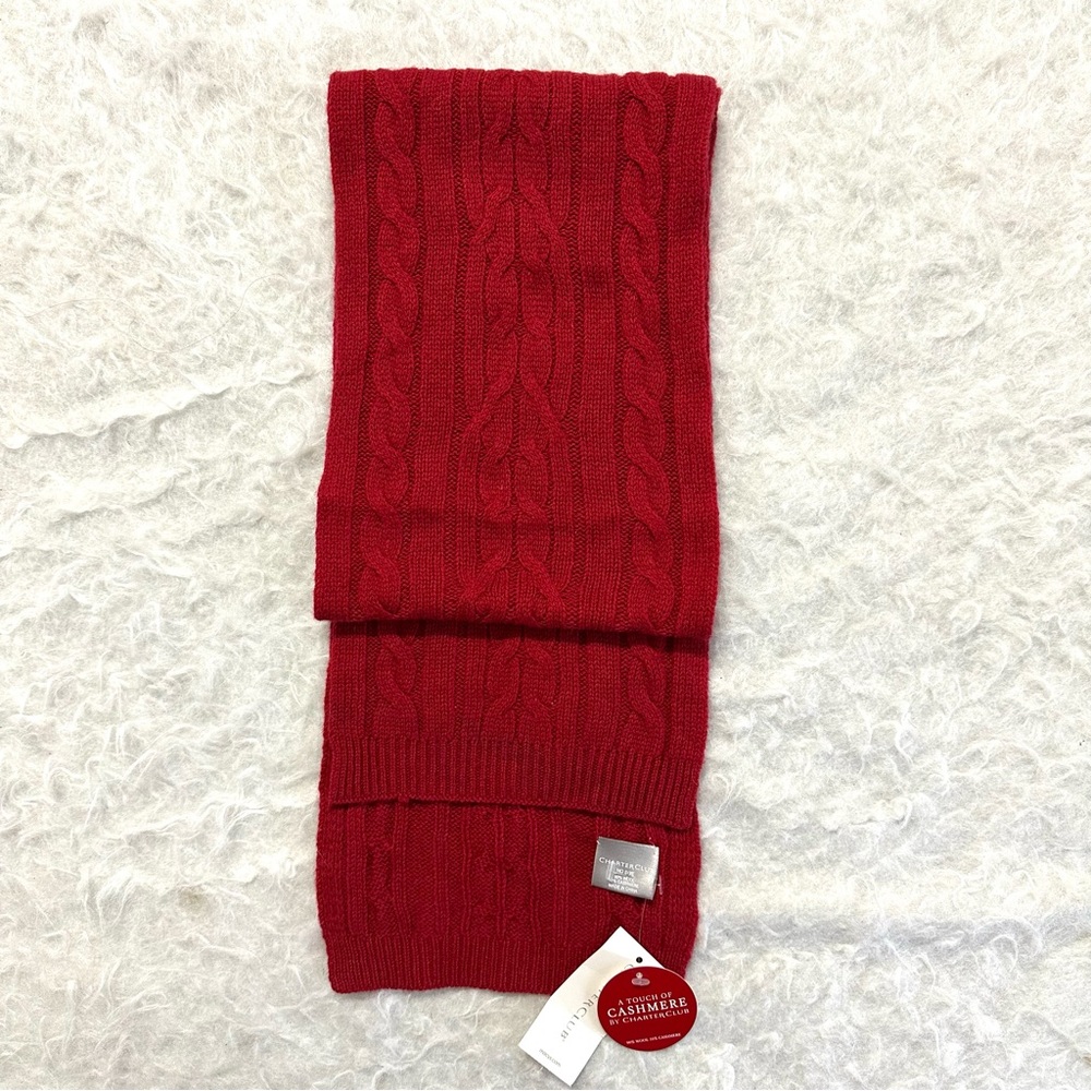 Charter Club Red Cashmere Scarf Set 2. - Picture 3 of 5